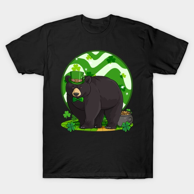 Black Bear St Patricks Day Leprechaun T-Shirt by Noseking